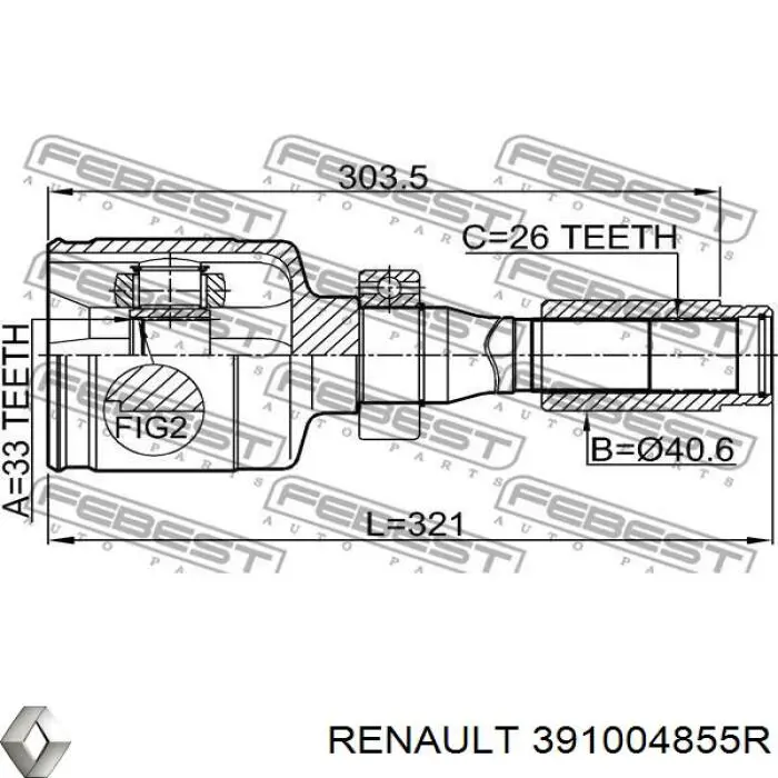 391004855R Renault (RVI) árbol de transmisión delantero derecho