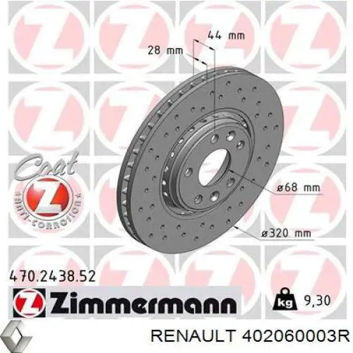 Frenos delanteros Renault (RVI) 402060003R precio, desde 47,74 EUR