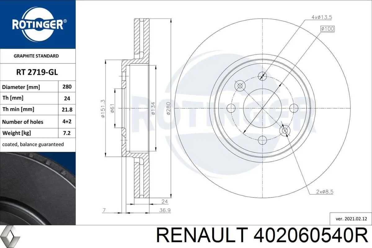 402060540R Renault (RVI) disco de freno delantero