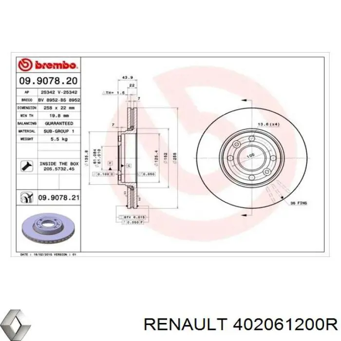 Comprar 402061200R Renault (RVI) Freno de disco delantero