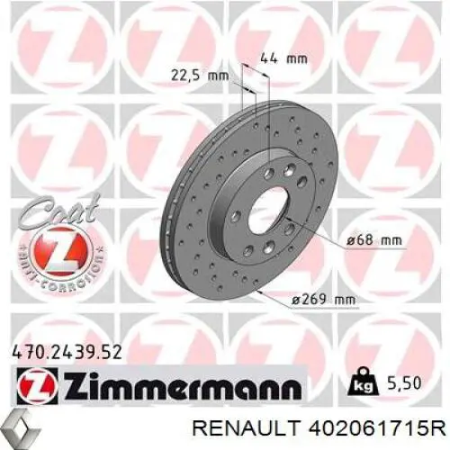 Frenos delanteros Renault (RVI) 402061715R precio, desde 37,48 EUR