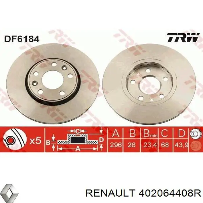 402064408R Renault (RVI) disco de freno delantero