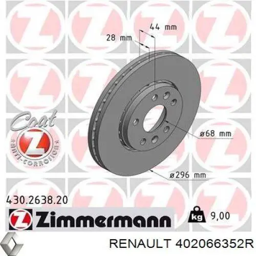 Comprar 402066352R Renault (RVI) Freno de disco delantero