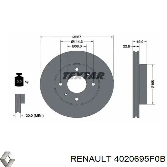 4020695F0B Renault (RVI) freno de disco delantero