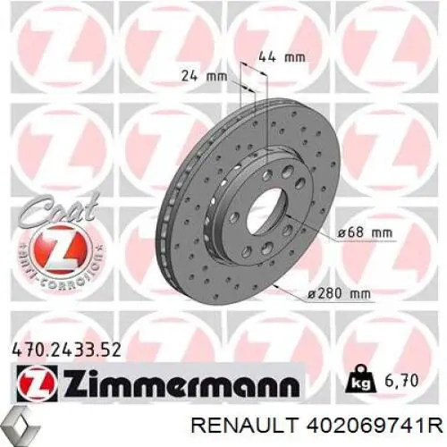 402069741R Renault (RVI) disco de freno delantero