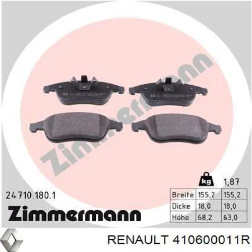 Comprar 410600011R Renault (RVI) Pastillas delanteras de freno