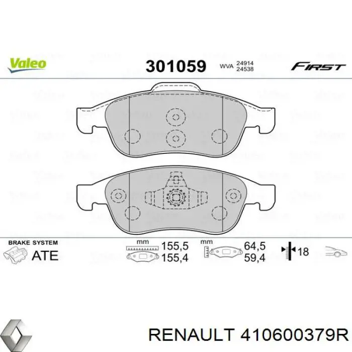 Pastillas de freno delanteras Renault (RVI) 410600379R