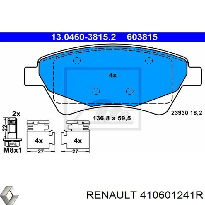 Pastillas freno delanteras Renault (RVI) 410601241R precio, desde 21,72 EUR