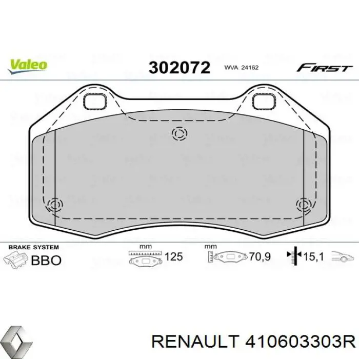 410603303R Renault (RVI) pastillas de freno delanteras