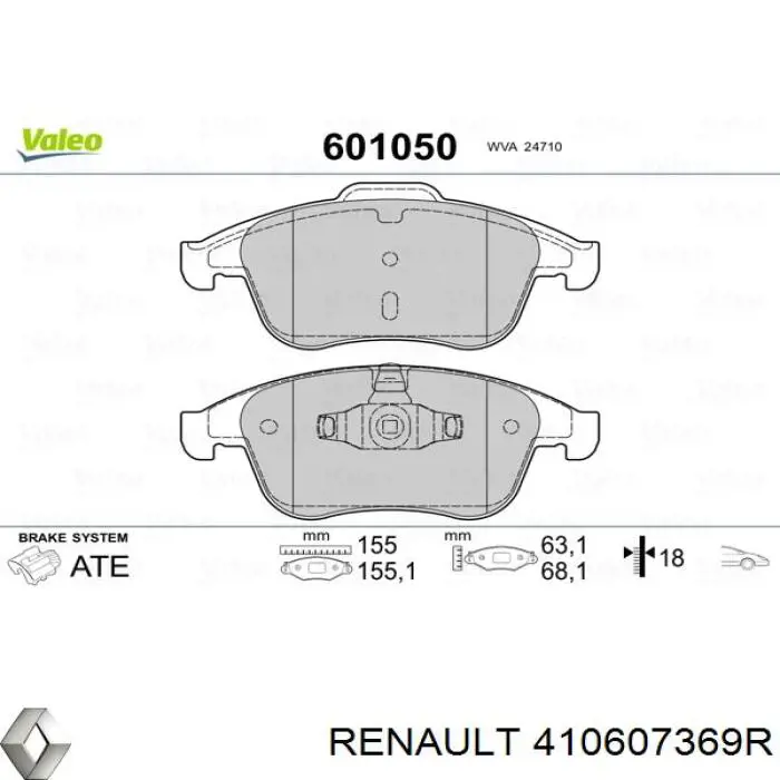 Pastillas de freno delanteras Renault (RVI) 410607369R