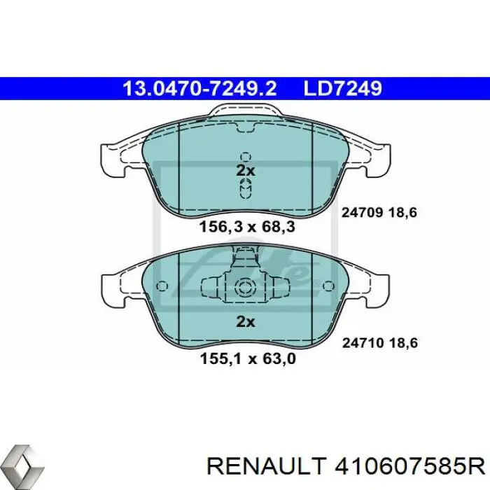 Pastillas de freno 410607585R Renault (RVI)