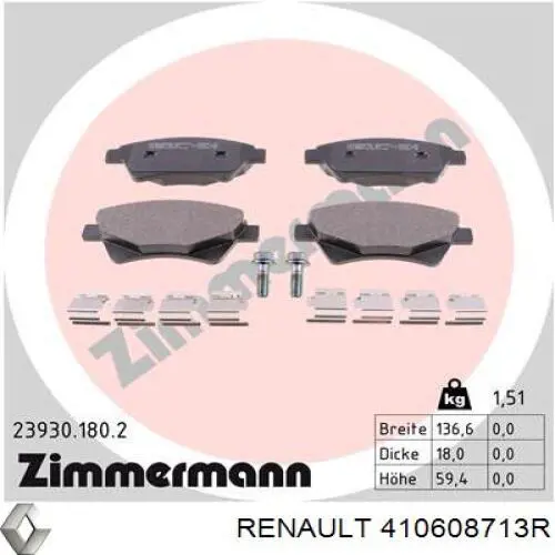 Comprar 410608713R Renault (RVI) Pastillas delanteras de freno