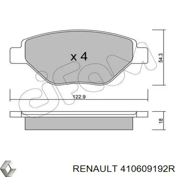 410609192R Renault (RVI) pastillas de freno delanteras