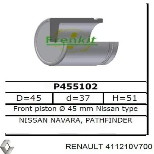 Pistón, pinza de freno delantero para Nissan Pathfinder (R51M)