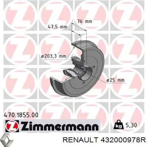 Freno de tambor trasero RENAULT 432000978R