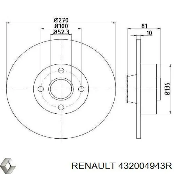 Disco de freno trasero Renault (RVI) 432004943R precio, desde 76,96 EUR