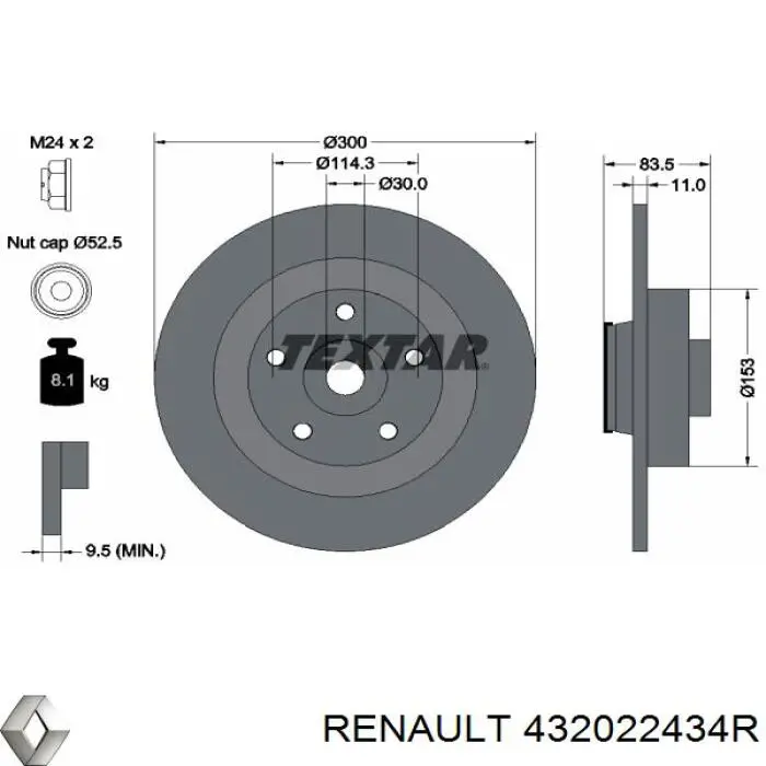 Disco de freno trasero Renault (RVI) 432022434R precio, desde 95,71 EUR