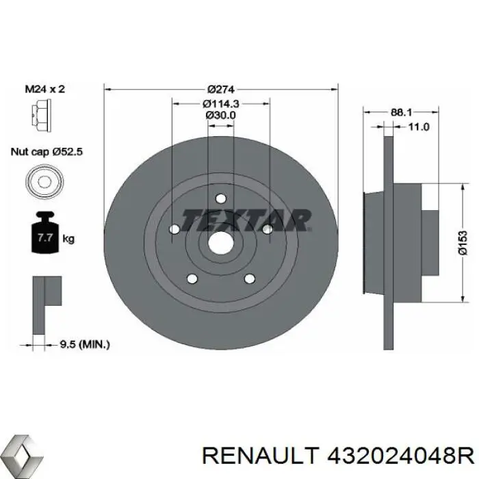 432024048R Renault (RVI) disco de freno trasero