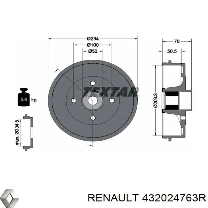 432024763R Renault (RVI) freno de tambor trasero