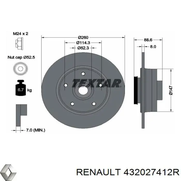 Disco de freno trasero Renault (RVI) 432027412R precio, desde 99,76 EUR