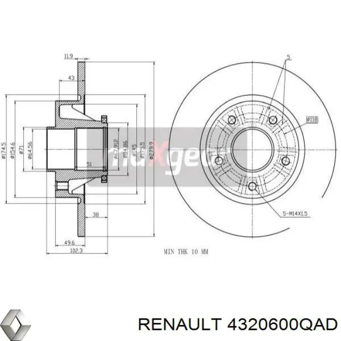 4320600QAD Renault (RVI) disco de freno trasero