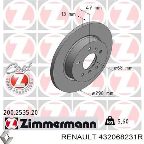 432068231R Renault (RVI) disco de freno trasero