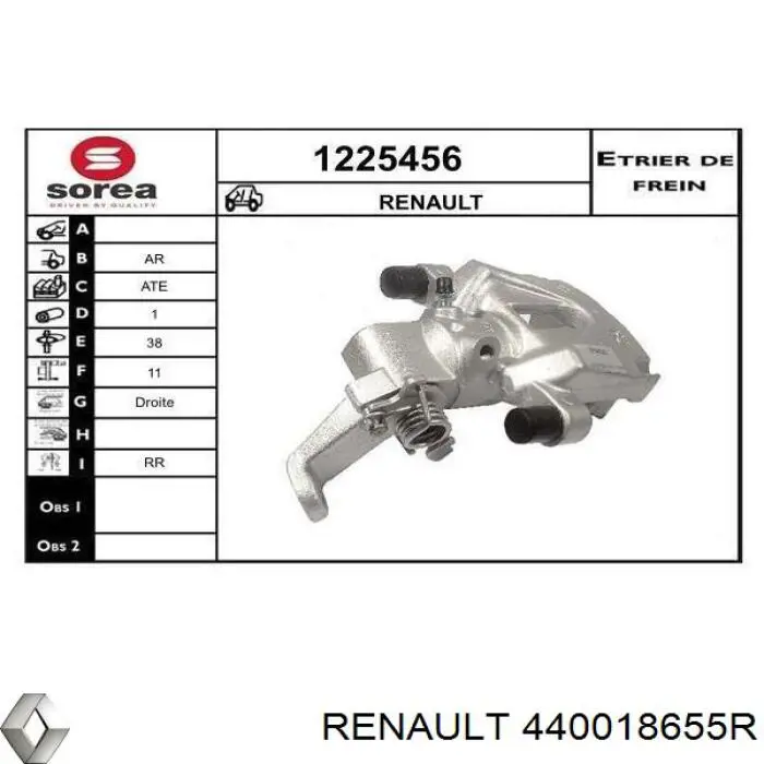 Pinza de freno trasero derecho Renault Latitude (L7)