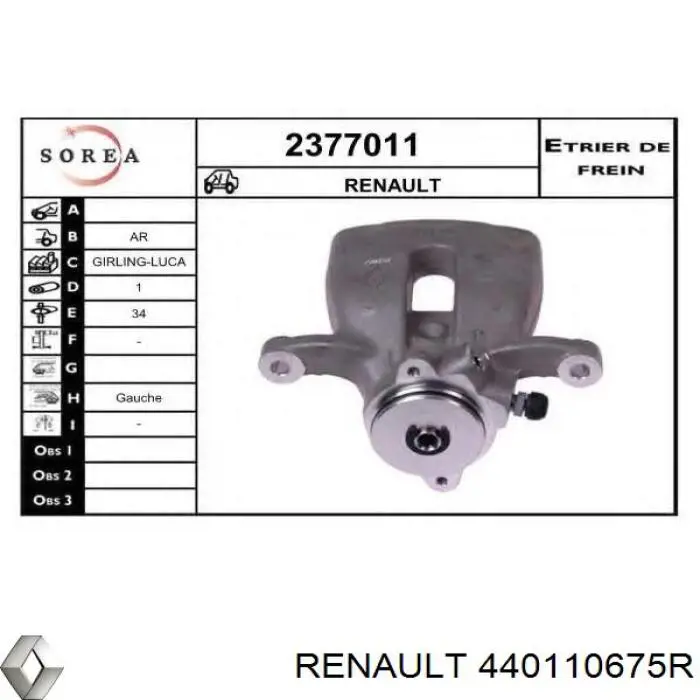 Pinza de freno trasera izquierda Renault (RVI) 440110675R precio, desde 61,71 EUR