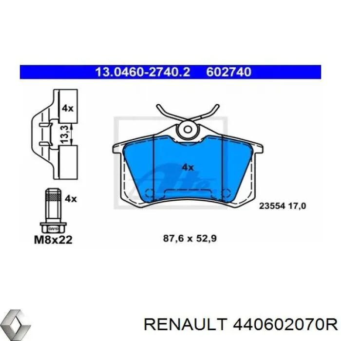 440602070R Renault (RVI) pastillas de freno traseras