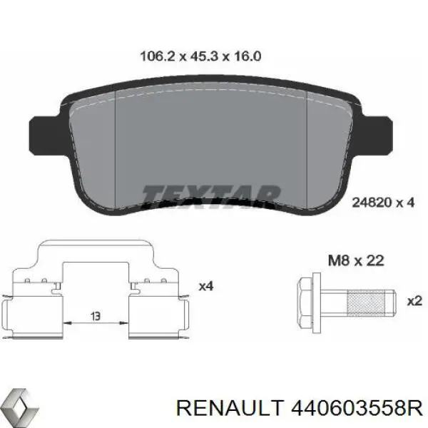 Pastillas de freno traseras 440603558R Renault (RVI)