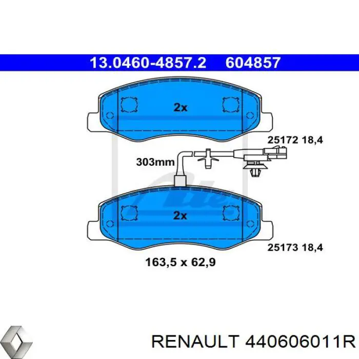 440606011R Renault (RVI) pastillas de freno traseras