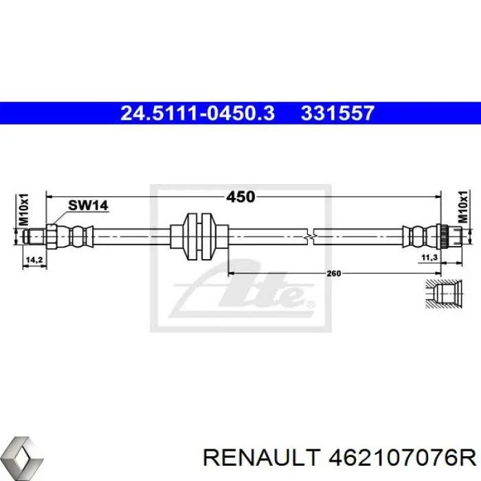 462107076R Renault (RVI) latiguillo de freno delantero