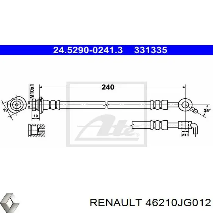 46210JG012 Renault (RVI) latiguillos de freno trasero derecho