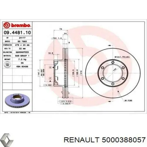 5000388057 Renault (RVI) disco de freno delantero