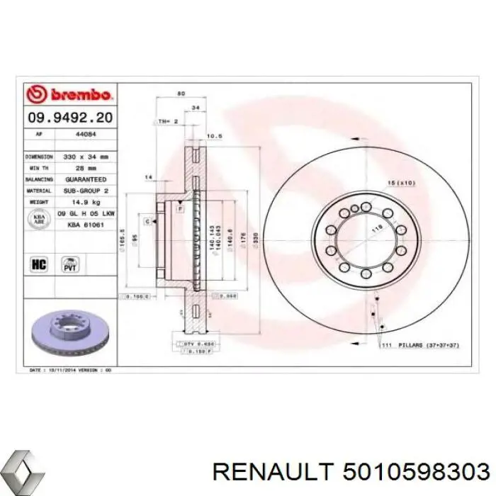 Comprar 5010598303 Renault (RVI) Freno de disco delantero