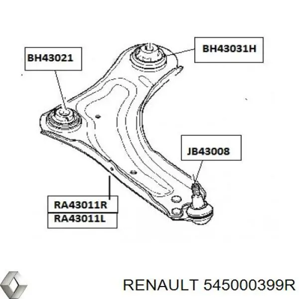 Comprar 545000399R Renault (RVI) Brazo inferior derecho de la suspensión delantera