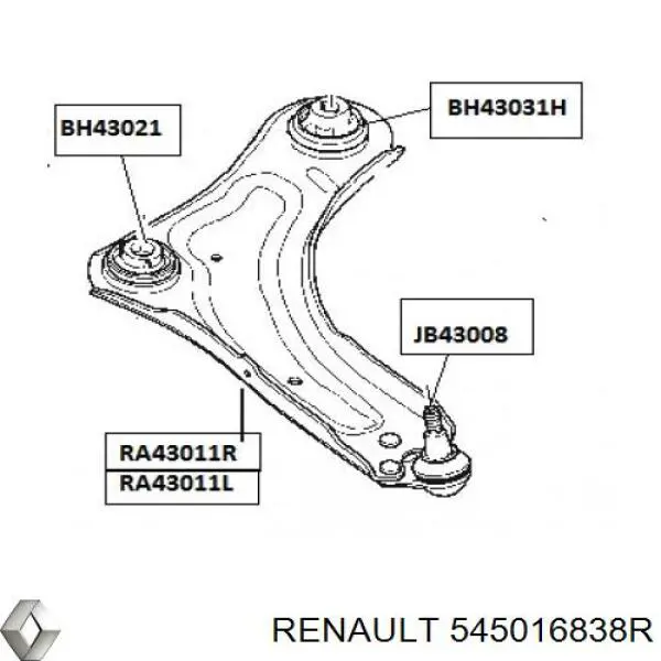 545016838R Renault (RVI) barra oscilante, suspensión de ruedas delantera, inferior izquierda