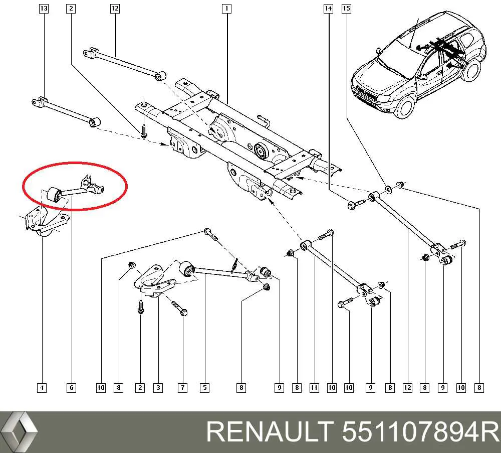 Brazo oscilante longitudinal, trasera derecha Renault (RVI) 551107894R precio, desde 27,62 EUR