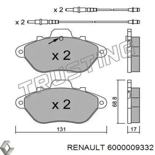 6000009332 Renault (RVI) pastillas de freno delanteras