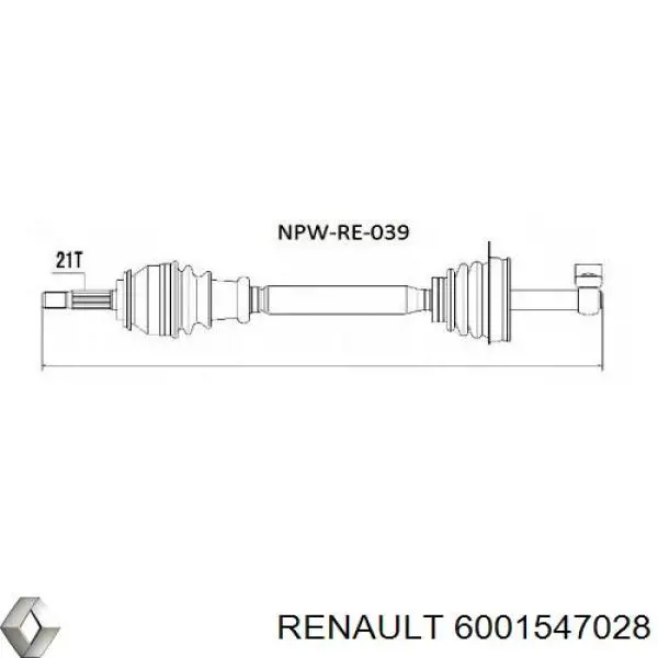 Semieje delantero izquierdo 6001547028 Renault (RVI)