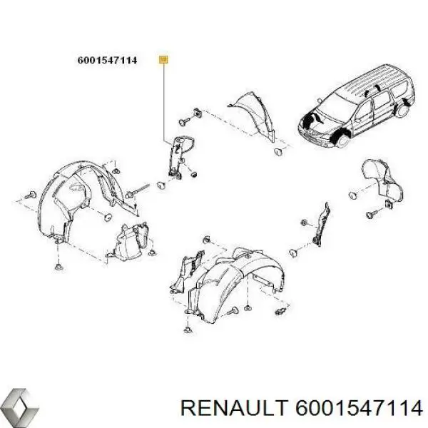 6001547114 Renault (RVI) guardabarros interior, aleta trasera, derecho delantero