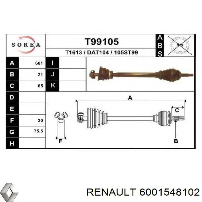 6001548102 Renault (RVI) árbol de transmisión delantero izquierdo
