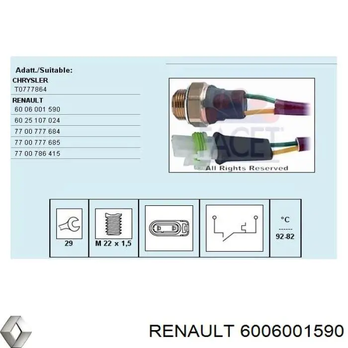 6006001590 Renault (RVI) sensor, temperatura del refrigerante (encendido el ventilador del radiador)