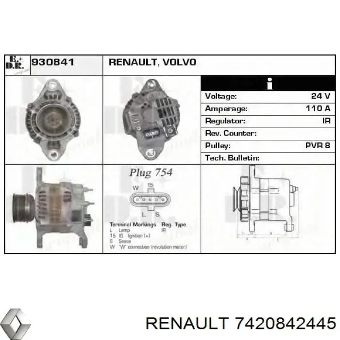 7420842445 Renault (RVI) alternador