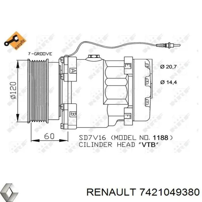 7421049380 Renault (RVI) compresor de aire acondicionado