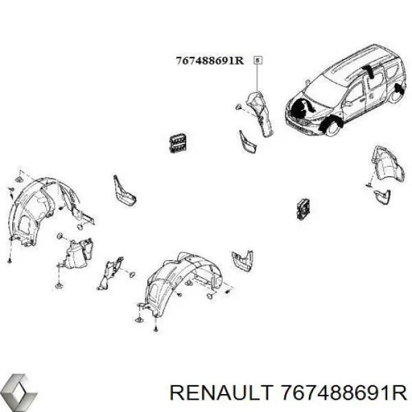 Guardabarros interior, aleta trasera, derecho para Renault DOKKER 