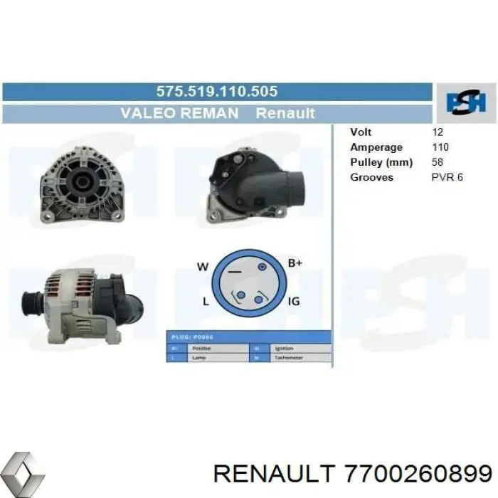 7700260899 Renault (RVI) alternador
