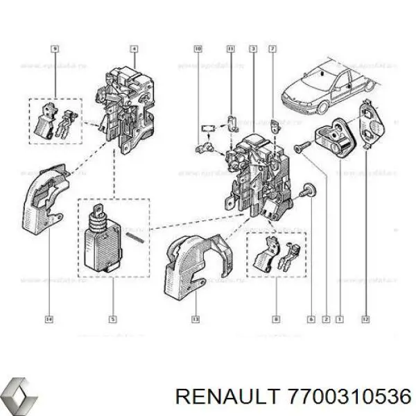 Pieza de cierre de puerta delantera 7700310536 Renault (RVI)