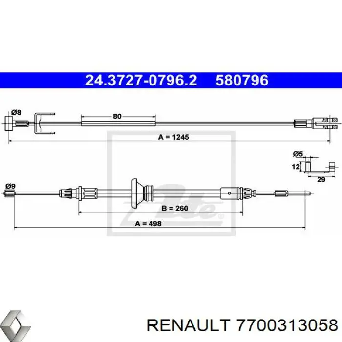 Cable intermedio de freno de mano Renault (RVI) 7700313058 precio, desde 7,93 EUR