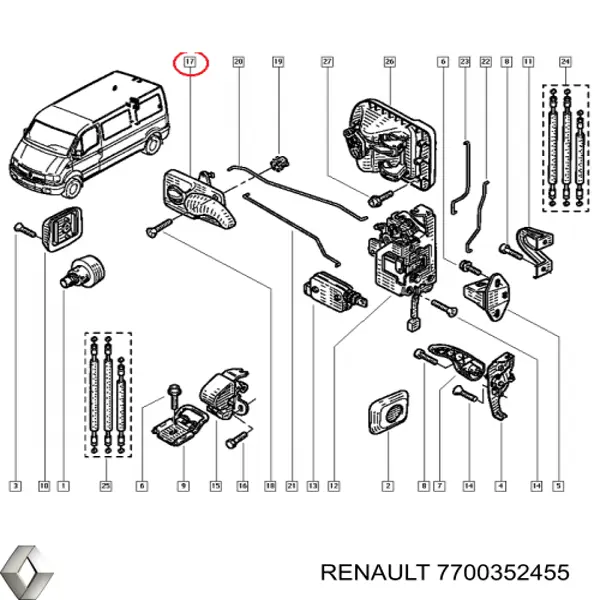 Comprar 7700352455 Renault (RVI) Manija interior derecha de puerta corrediza